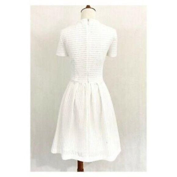 Calvin Klein Short Sleeve Round Neck Waffle Textured White Knit Flare Dress Sz 8 - Picture 6 of 9